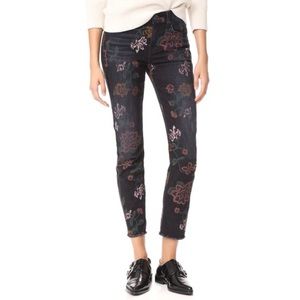 7 For All Mankind Roxanne Black Floral Raw Hem Skinny Jeans 29